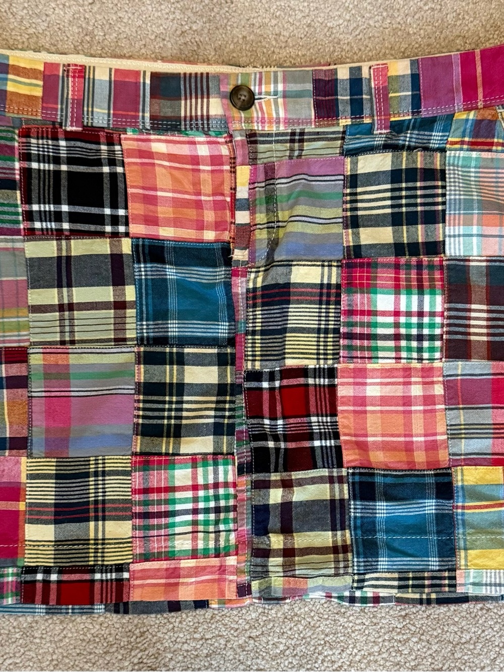 Old Navy Patchwork Plaid Skirt Women's Size 14 Multicolor Madras Preppy Cotton